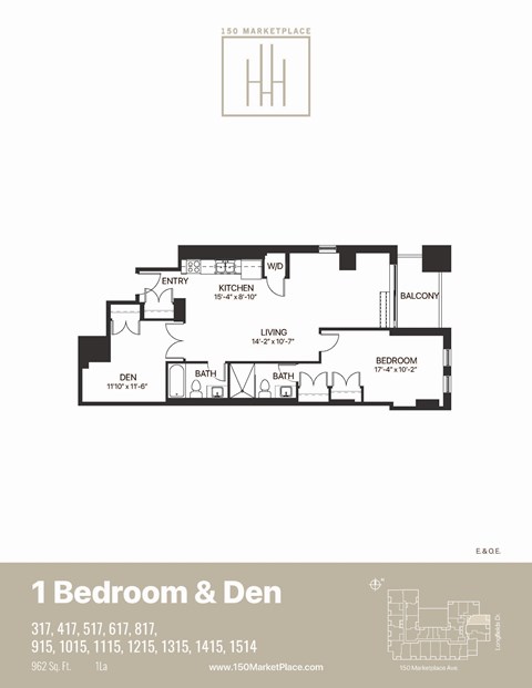 the floor plan of bedroom and den apartment